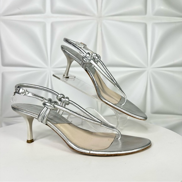 Christian DIOR silver metallic thong sandals heels flip flops sling backs 37.5 - Picture 5 of 14